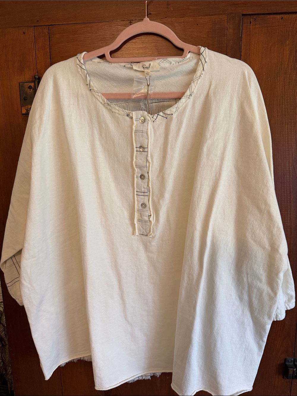 easel Cream Long-Sleeve Henley Shirt